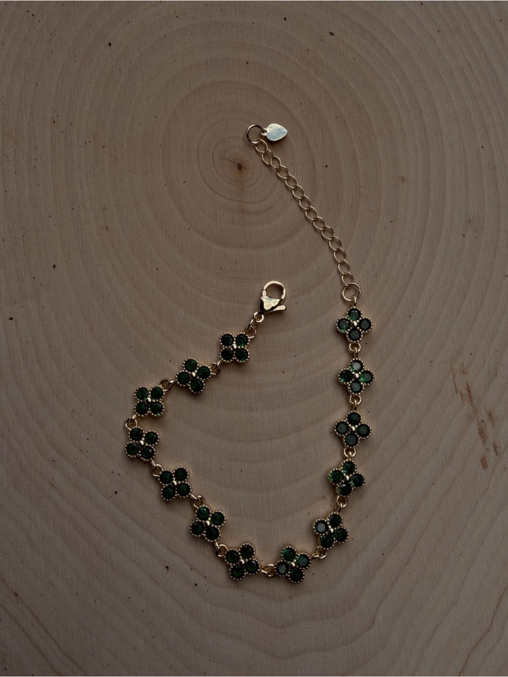 Gold-Tone Bracelet with Green Clover Accents - Unbranded